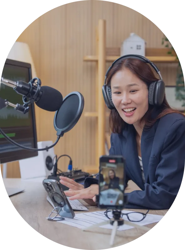 Creator recording a podcast
