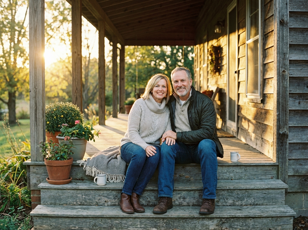 Homeowners in front of their home
