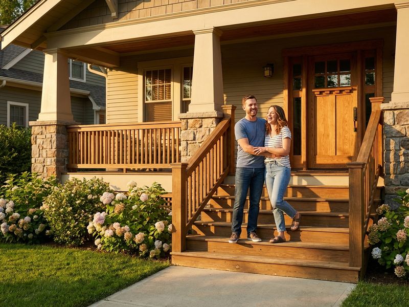 Homeowners in front of their home