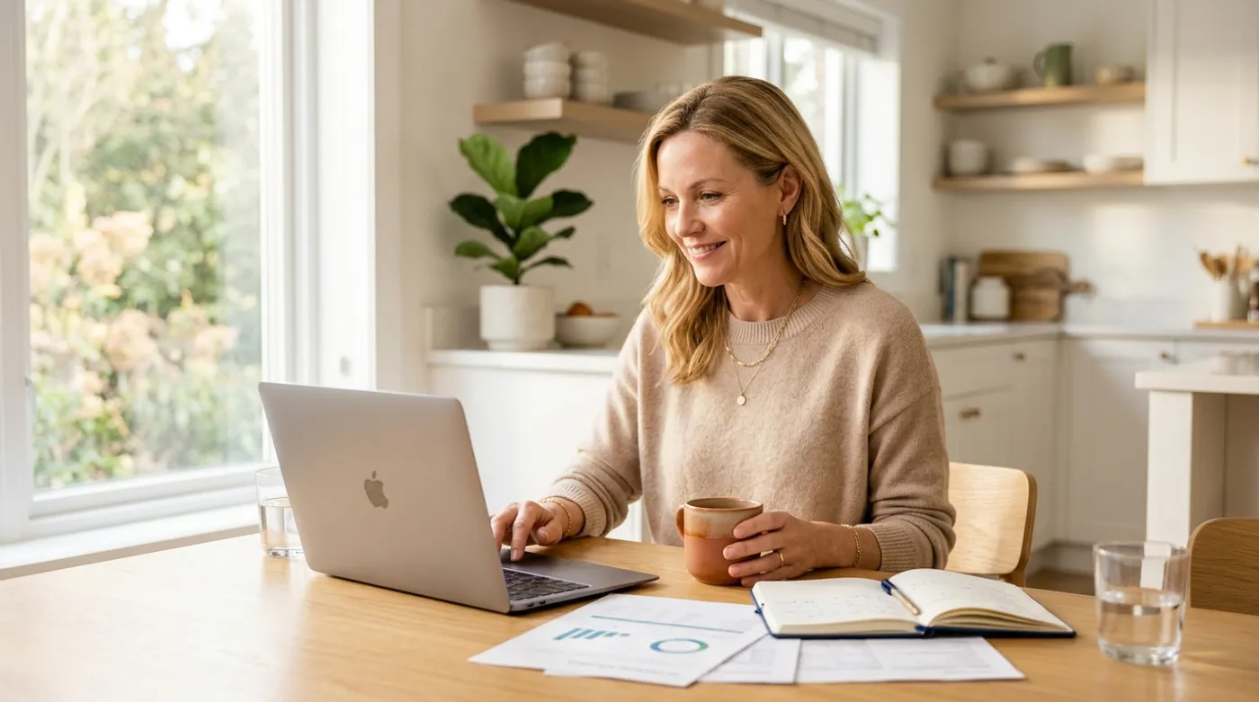 Person reviewing finances at a kitchen table