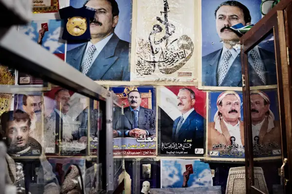 Portraits  of President Ali Abdullah Saleh are seen in a  shop  in the old town of Sanaa.