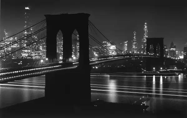 ... immaculate sigh of stars / Beading thy path, condense eternity / And we have seen night lifted in thine arms.  — Hart Crane,  To Brooklyn Bridge