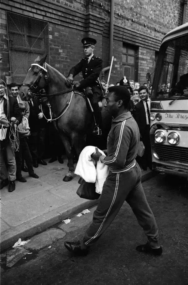 Brazil great Pelé enters the stadium in Liverpool, 1966.