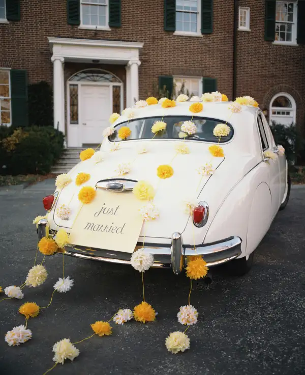 Just Married car with flowers