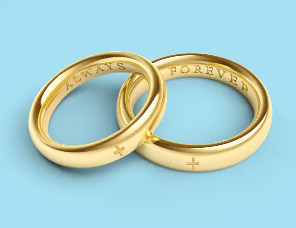 Wedding rings with health cross on them