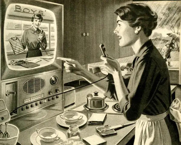 Vintage 1960s advertisement from the Electric Light and Power Companies of America of what future online shopping could be like