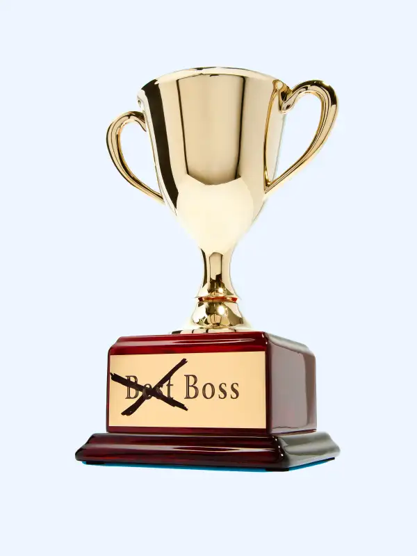 Trophy with  Best  in  Best Boss  engraving crossed out
