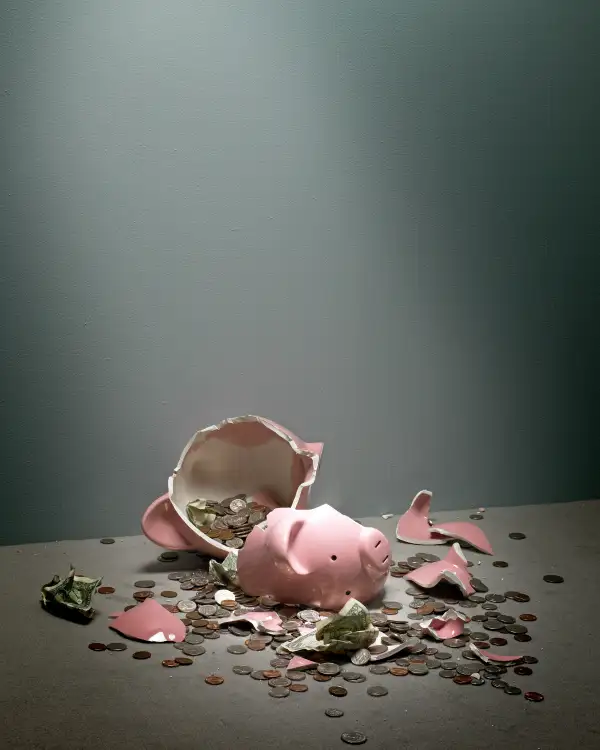 Smashed piggy bank