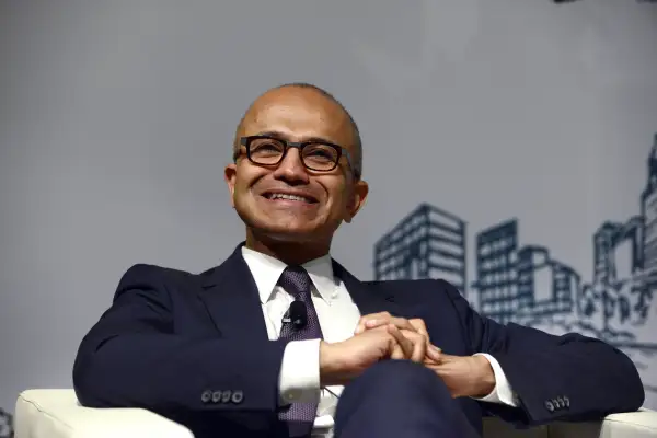 Microsoft Satya Nadella gives a lecture about dream, struggle and creation at Tsinghua University on September 25, 2014 in Beijing, China.