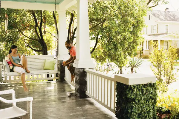 Millennials on porch in suburbia