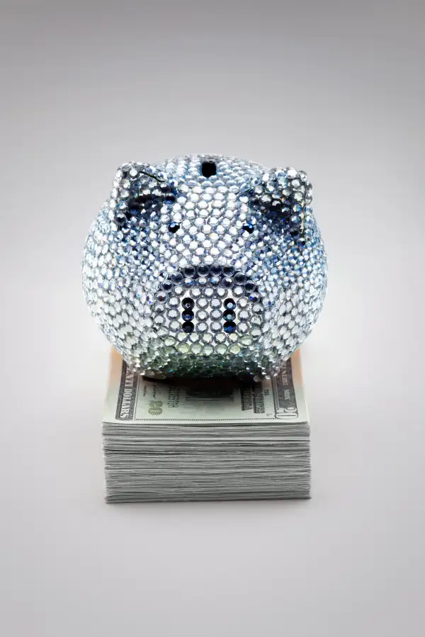 rhinestone studded piggy bank