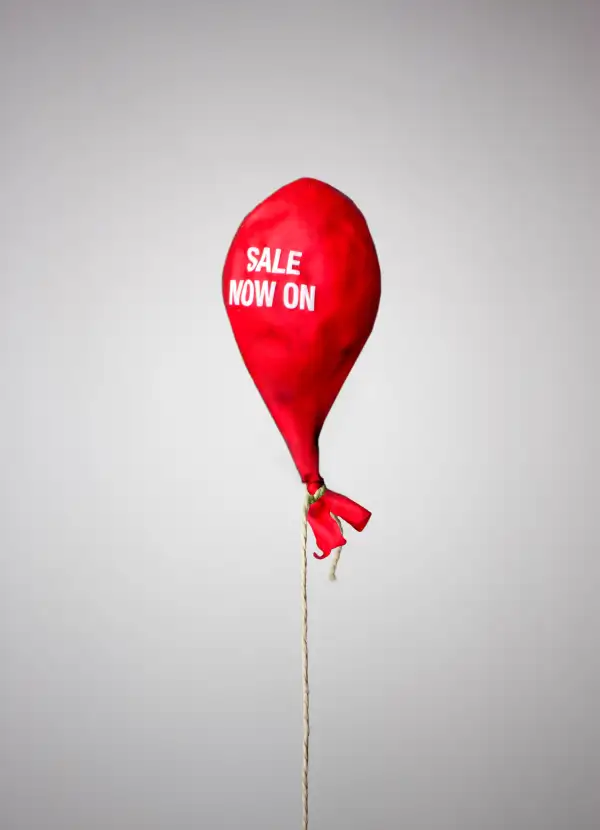 deflated balloon saying  Sale Now On