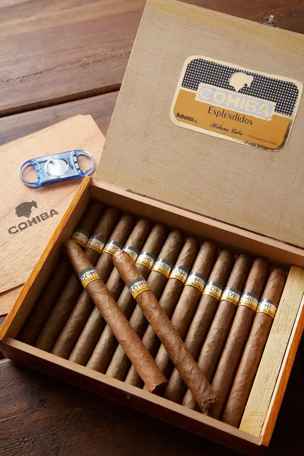 A box of large cohiba Cuban cigars.