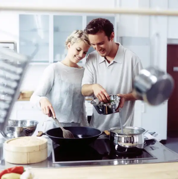 Couple cooking together