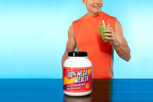 male athlete drinking 100% Mega Wealth fitness shake