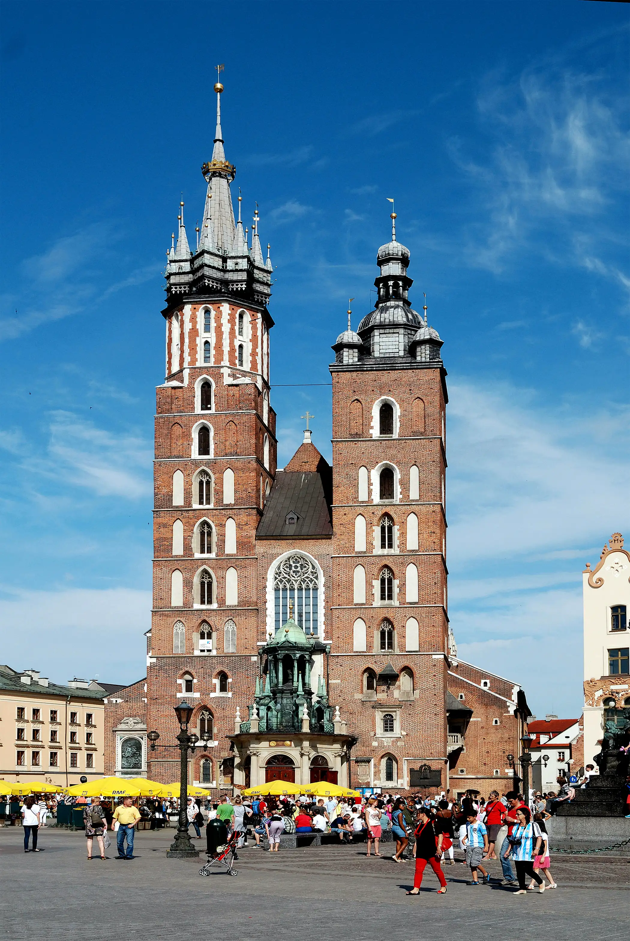 St. Mary's Church at Main market square in the old town of Krakow in Poland.