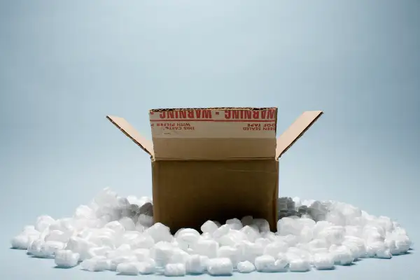 box with styrofoam peanuts