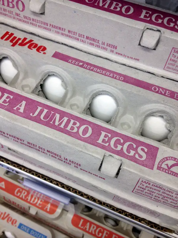 Eggs for sale in a Des Moines, Iowa HyVee grocery store