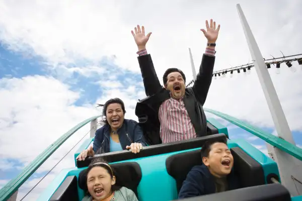 family on roller coaster