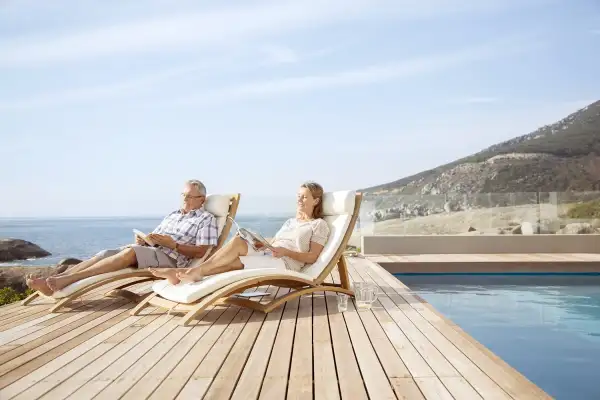 wealthy couple on retirement vacation