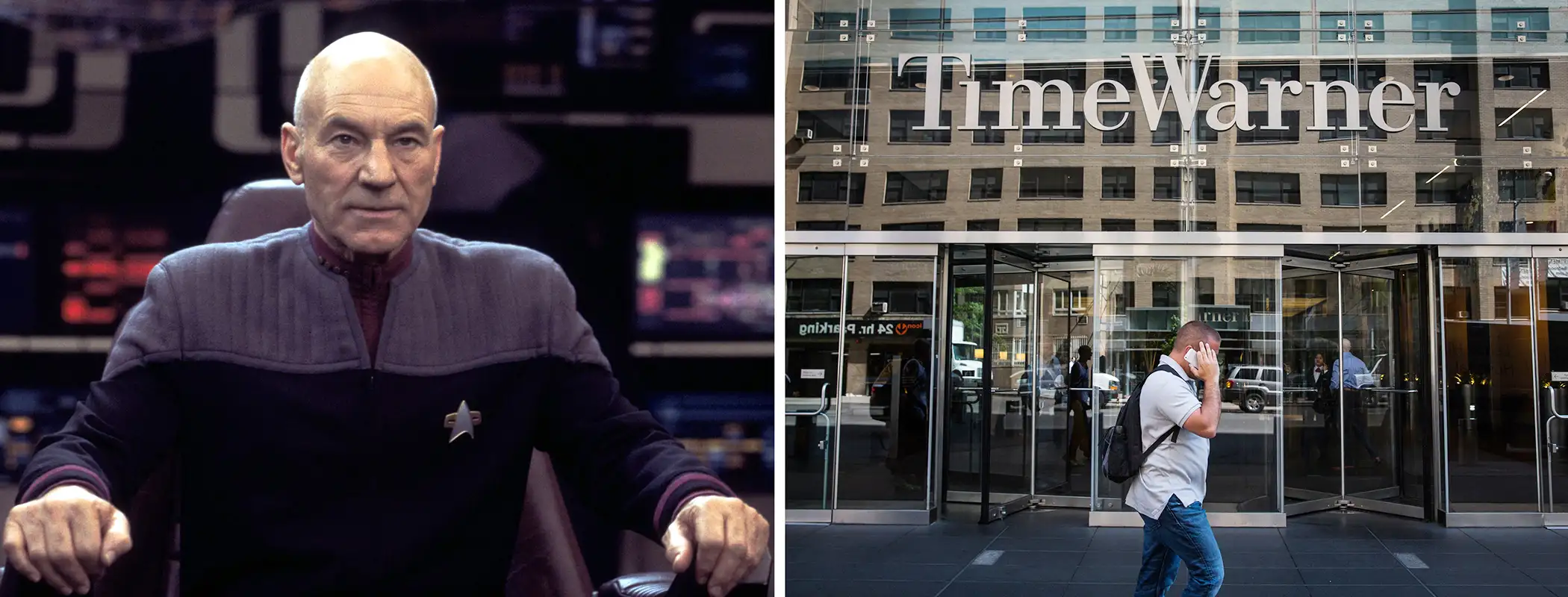 Patrick Stewart in Star Trek and Time Warner Cable exterior