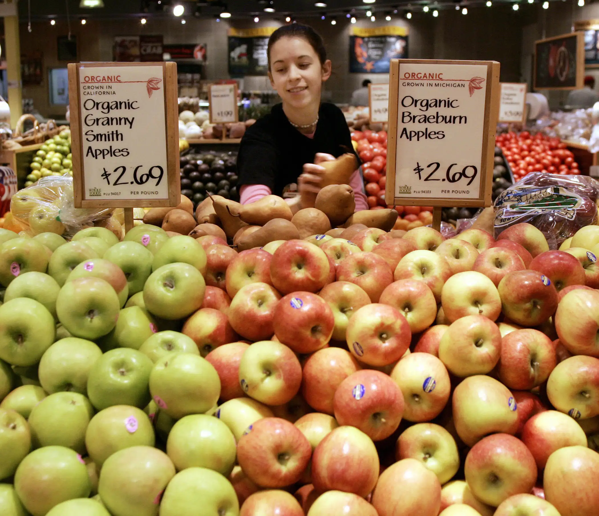 Organic produce sections in The Whole Foods Market in Willowbrook, Illinois