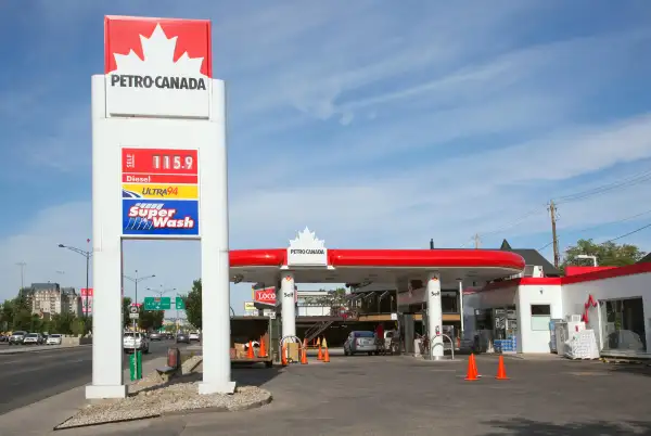 Gas station along the Trans-Canada Highway (16th Avenue) in Calgary.