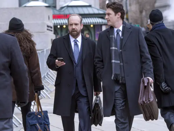 Paul Giamatti as Chuck Rhoades and Toby Leonard Moore as Bryan Connerty in Billions