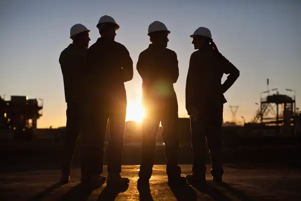 Workers at oil refinery