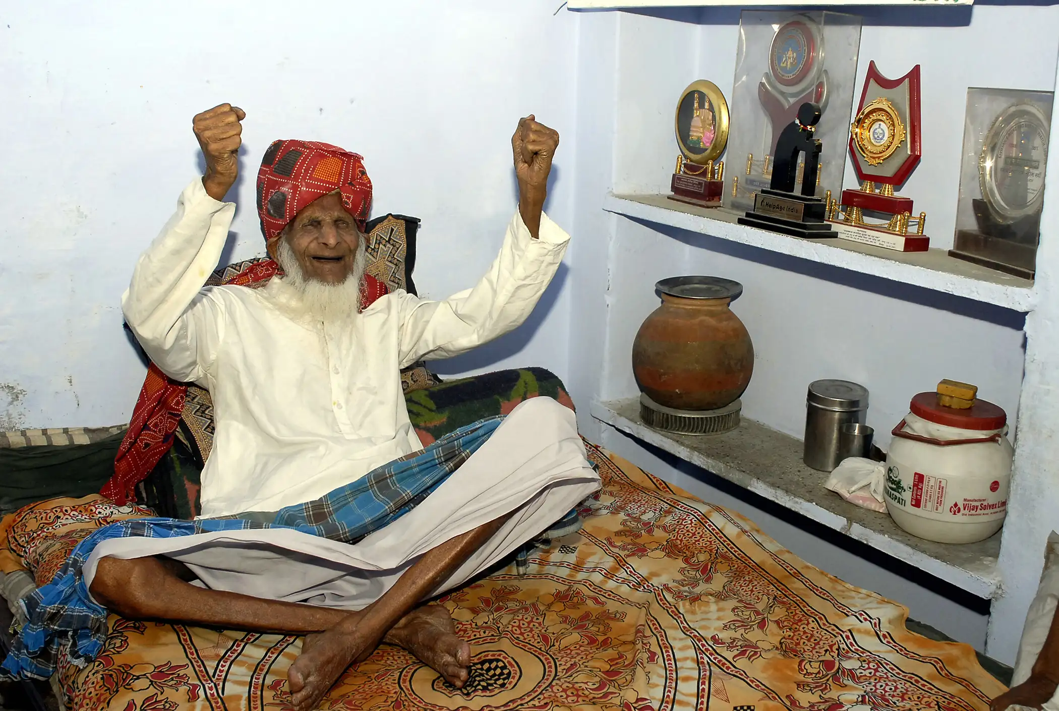 127-year-old Habib Mian, Clarinet Player at his residence in Ghat Ki Guni, Jaipur, Rajasthan, India