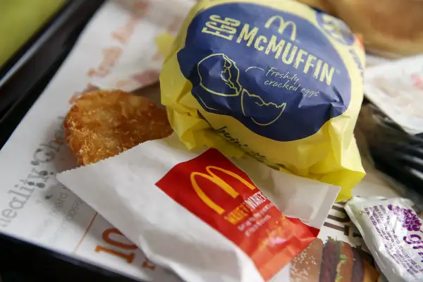 A McDonald's Egg McMuffin and hash browns are displayed at a McDonald's restaurant on July 23, 2015 in Fairfield, California