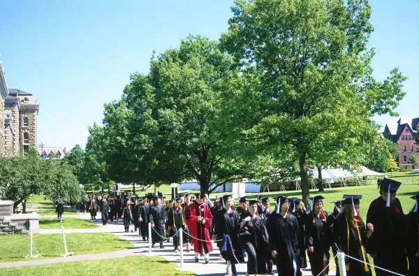 Graduates marching on Ithaca campus, New York