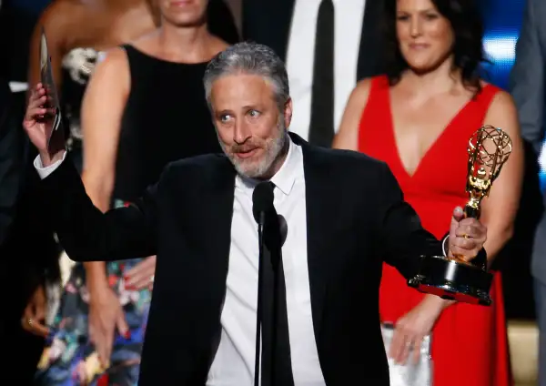 Jon Stewart accepts the award for Outstanding Variety Talk Series for Comedy Central's  The Daily Show with Jon Stewart  at the 67th Primetime Emmy Awards in Los Angeles, California September 20, 2015.