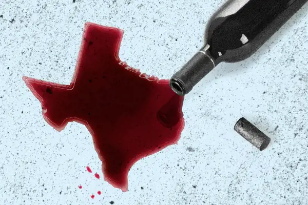 illustration of spilled wine in the shape of the state of Texas