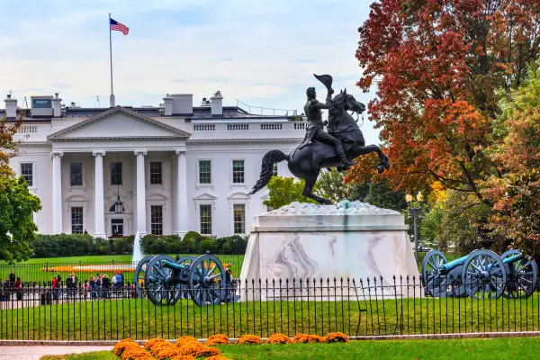 Jackson Statue in Lafayette Park and The White House Washington DC