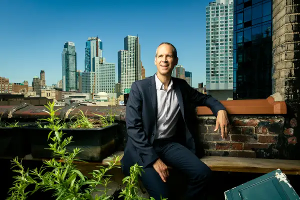 Blumberg on the roof of Gimlet's Brooklyn offices