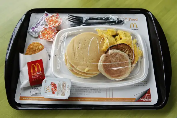 A McDonald's  Big Breakfast  is displayed at a McDonald's restaurant on July 23, 2015 in Fairfield, California.