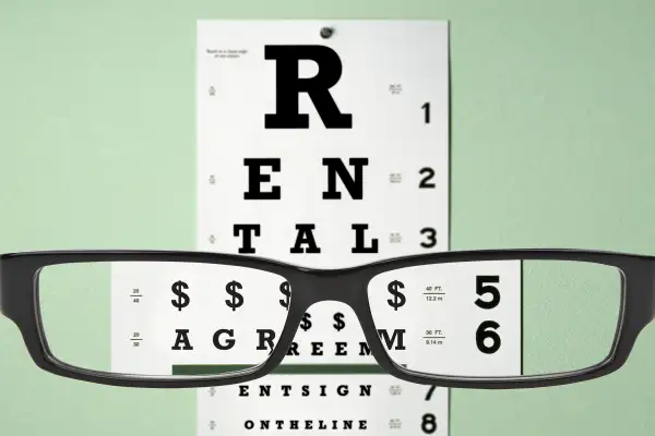 eye glasses looking at eye chart rental agreement illustration