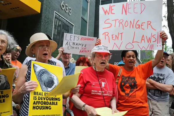 Rent regulations laws designed to keep New York City apartments affordable will expire June 15, 2015, and without an extension, over a million residents could be affected. The demonstrators are asking for at a minimum to extend those laws and better yet to have them strengthened.