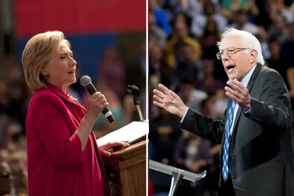 Democratic presidential candidates former U.S. Secretary of State Hillary Clinton (left) and Senator Bernie Sanders (right)