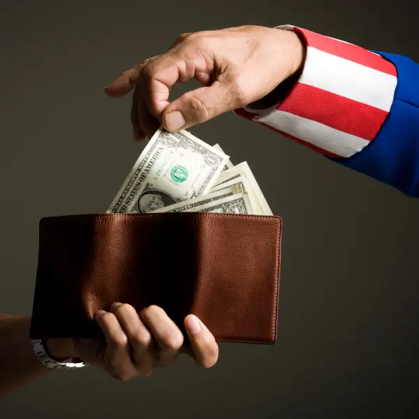 uncle sam taking money out of wallet