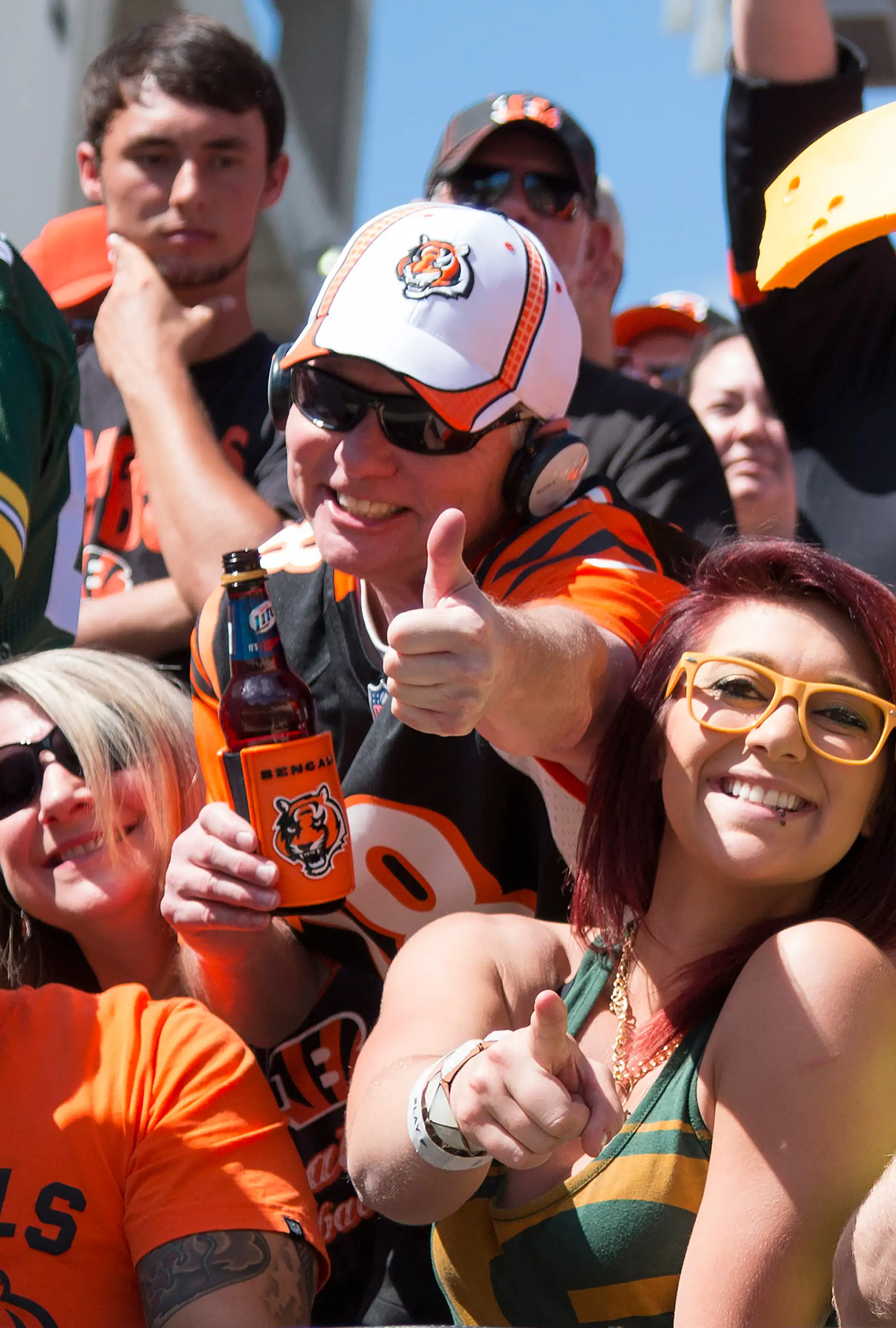 Fans of the Bengals enjoy the nice weather during the National Football League game between the Green Bay Packers and the Cincinnati Bengals at Paul Brown Stadium, September 22, 2013.