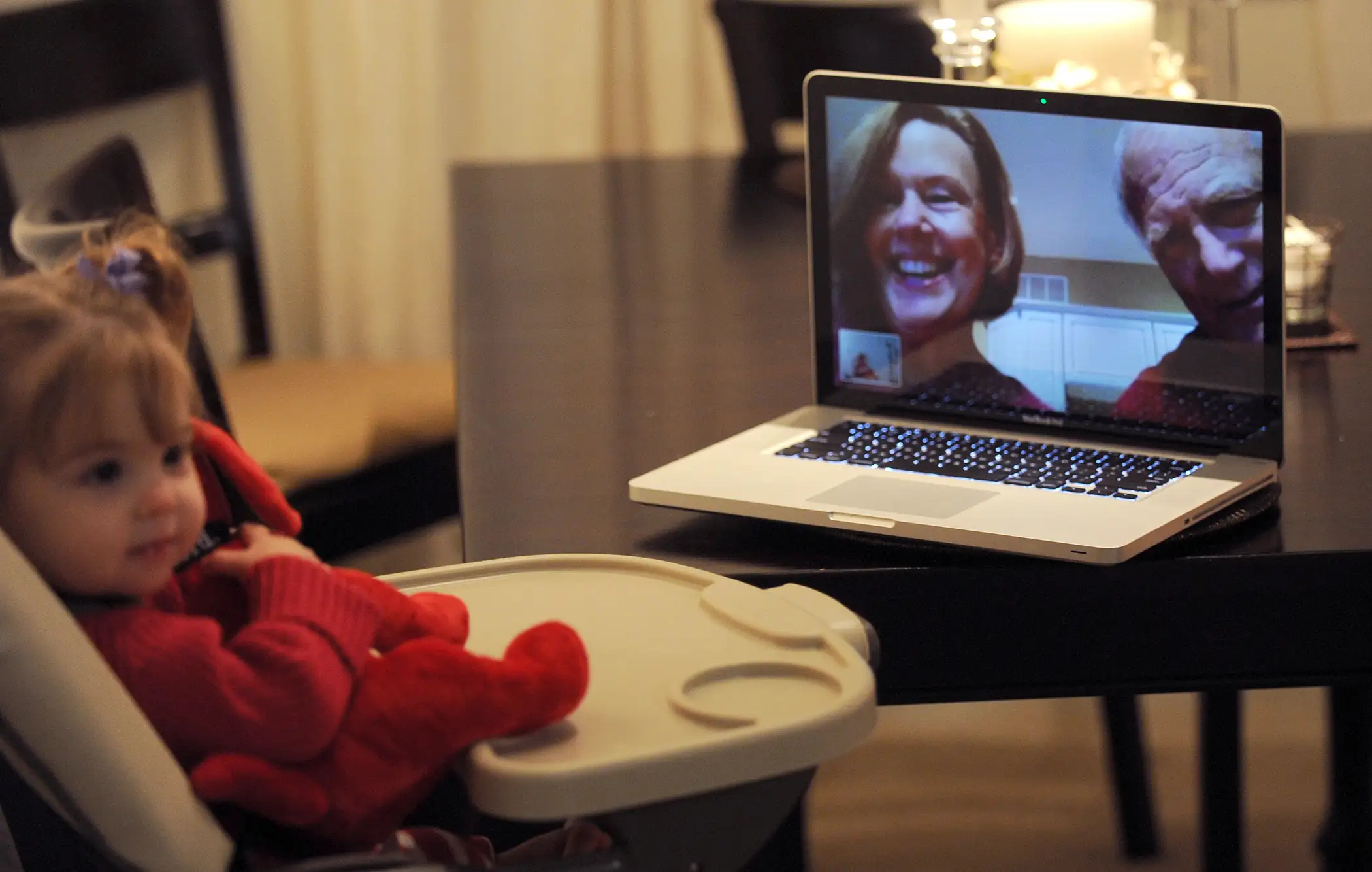 Thirteen-month old Emma Joyce of Hingham, Massachusetts use Skype to visit her grandparents, Don and Jane McClain who live in Dayton, Ohio. Emma's parents are Brian and Allison Joyce.