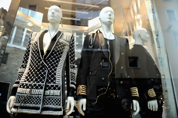 A window display is pictured before the Balmain For H&M Collection Launch on November 5, 2015 in Florence, Italy.