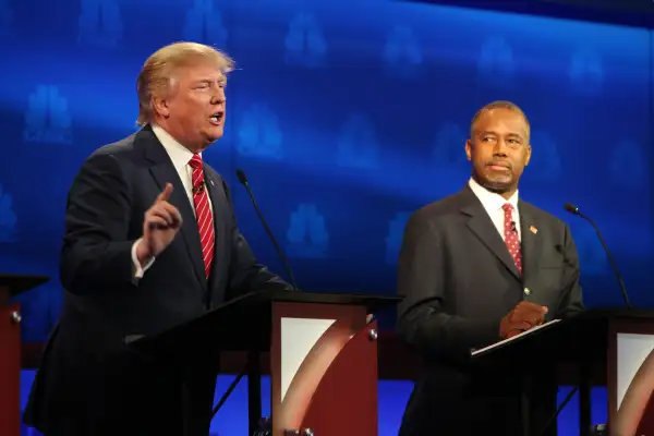 Donald Trump and Ben Carson participate in CNBC's  Your Money, Your Vote: The Republican Presidential Debate  live from the University of Colorado Boulder in Boulder, Colorado, October 28th, 2015.