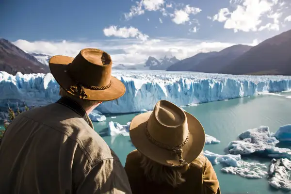 mature couple looking at glaciers