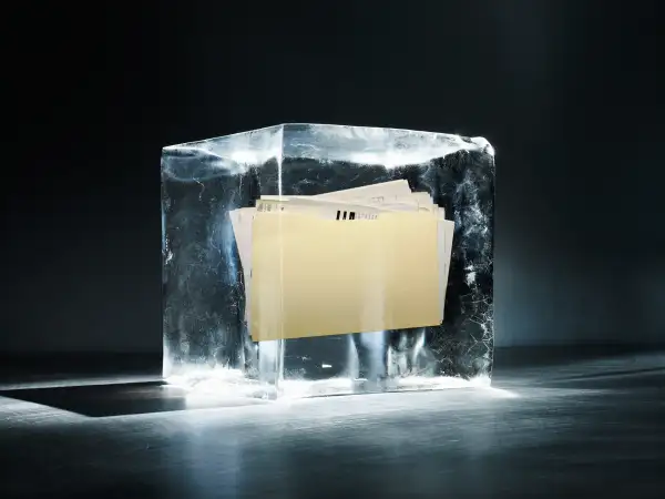 manilla folder inside block of ice