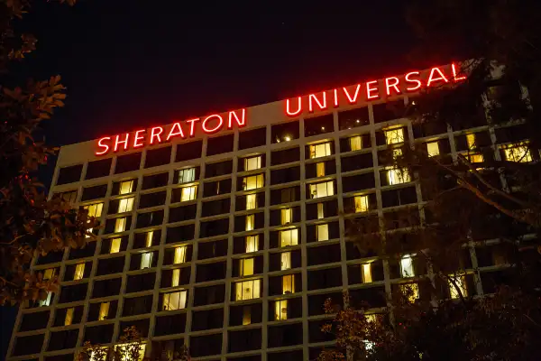 The Sheraton Universal Hotel stands in Universal City, California, on October 26, 2015. Starwood Hotels & Resorts Worldwide Inc. is the owner of the Sheraton and W brands.