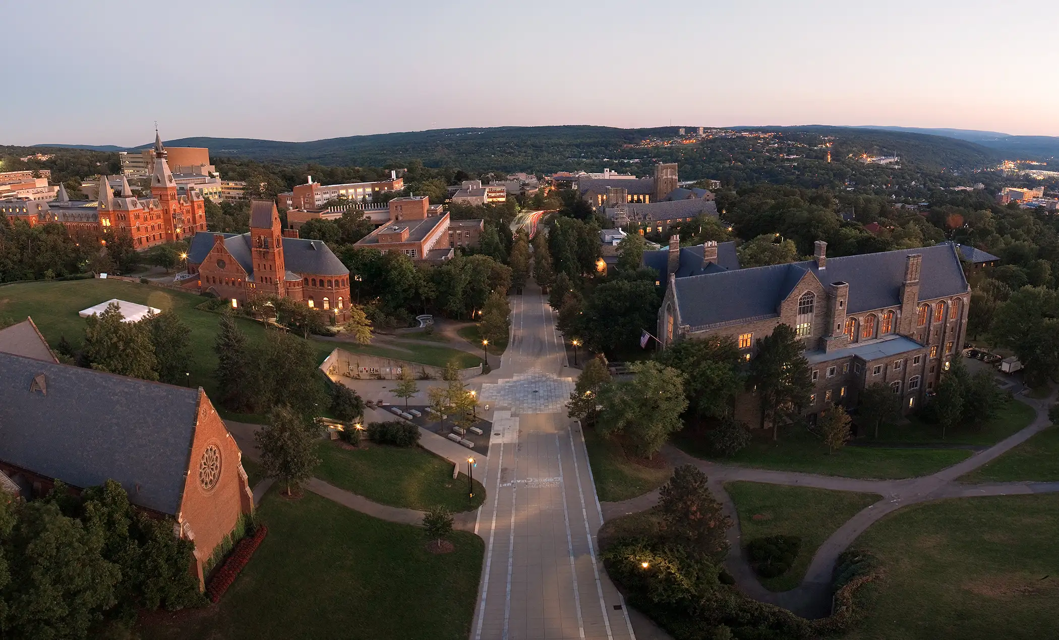 Ho Plaza looking south from atop McGraw Tower, Cornell University