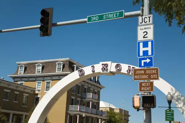 A sign on Galena Avenue directs patients to the hospital, Dixon, Illinois, January 18, 2008.